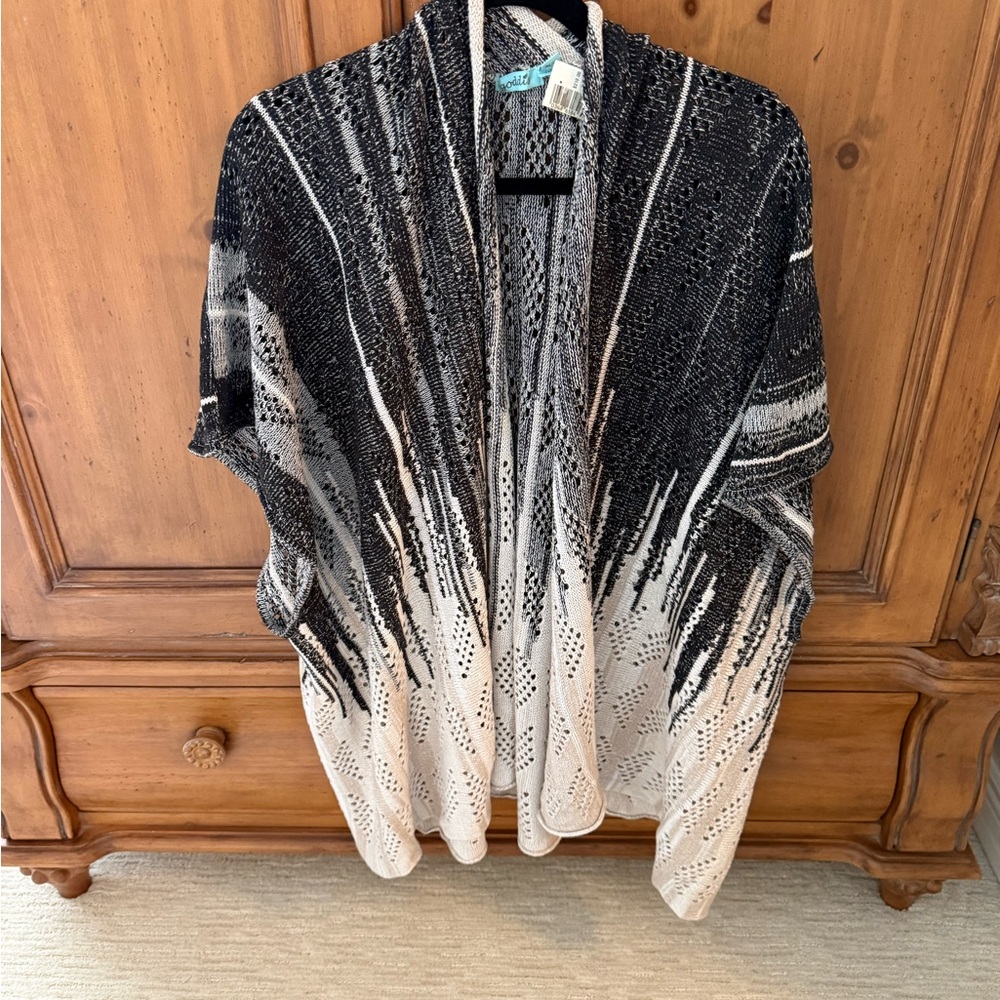 Goddis Knitwear Black, Cream and White Open Knit Cardigan